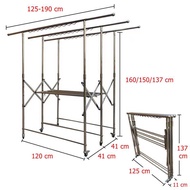 ราวตาก ราวตากผ้า ราวตากผ้าพับได้ 3 แถว ราวตากผ้าสแตนเลส ราวตากตั้งพื้นมีล้อ ปรับระดับสูงต่ำได้ ขยายบาร์บนได้ถึง 190cm. พับเก็บได้แข็งแรง