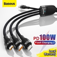 Baseus 3 in 1 USB Type-C Cable PD 100W Fast Charging Cable Flash Series USB+Type-C to MicroUSB+Lightning+Type-C 100W for iPhone Samsung Huawei Xiaomi tablets laptops