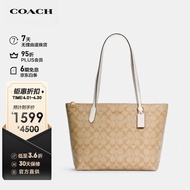 蔻驰（COACH）【官方直供】女士中号手提单肩托特包卡其白色PVC4455IMDQC