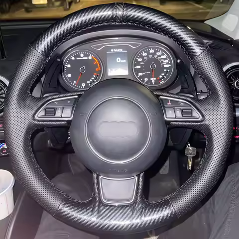 CARDAK Black Carbon fibre Leather Car Steering Wheel Cover For Audi A1 A3 A4 2015-2016 A7 2012-2018 