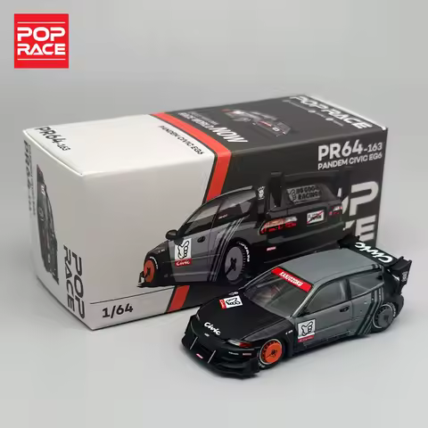 POPRACE 1:64 Civic EG6 Mk5 Rocket Rabbit Black and Gray Alloy Car Model 163