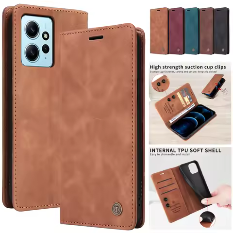 Wallet Flip Case on For Xiaomi Redmi Note 12 Turbo 12S Note12 Pro 4G Plus 5G Cover Suction Cup Leath