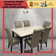 EWJ M3660 Laminate White Mable Dining Table+02-PU Grey Parson Chair Dining Set 1+6 / Laminate Mable 