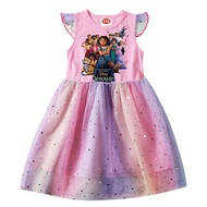 Encanto Girls Green Floral Embroidery Tulle Dress Butterfly Wings Birthday Party Dress