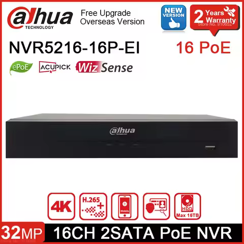Original Dahua NVR5216-16P-EI 16CH 16PoE AI NVR 4K WizSense AcuPick Network Video Recorder support M