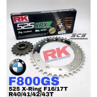 RK Sprocket Set BMW F800GS GB KRX X-Ring Black Gold Chain Rantai Xring 525 800GS 800 GS F800GS Gear 