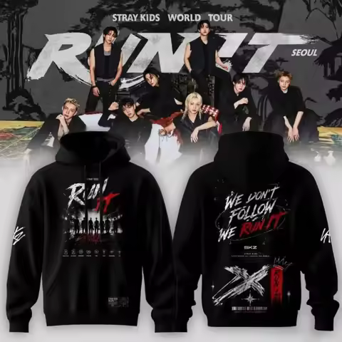 Stray Kids RUN IT World Tour Seoul Concert Hoodie We Don't Follow We Run It Double Sided Graphic Hoo