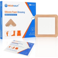 Silicone Foam Dressing with Gentle Adhesive Border 6''x6'', Bed Sore Pressure Ulcer Leg Ulcer Silico