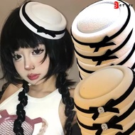 Vintage Woolen Bowknot Decor Top Hat - Elegant Hepburn Style Flat Tops Mesh Lace Fedora - Trendy Wed