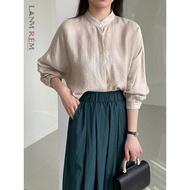 [LANMREM] Sunscreen Stand Neck Shirts For Women Single Breasted Long Sleeve Short Blouses Fashion 20