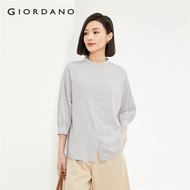 GIORDANO Women Shirts Modal Mandarin Collar Summer Shirts Pleated Elbow Length Sleeve Simple Fashion