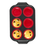 Silicone Muffin Pan Cupcake Pan for Baking Metal Frame Muffin Tin Egg Bites Cup Egg Mold 6 Cups Red
