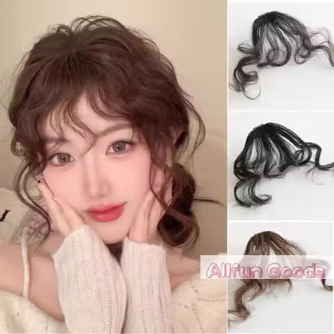 Fashion Fake Air Bangs Hair Extension Comic Style Fringe Natural Fuffy Clip Curly In Front Fringe Ha