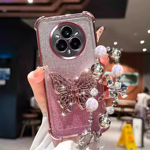For Realme 14 Pro Glitter Plating Case For Realme 14 Pro Realme14 Plus Pro+ 14X Butterfly Holder Wri