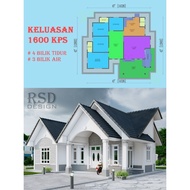 PELAN RUMAH DESIGN MELEBAR ENGLISH TRADITIONAL (1600 KPS) 4 BILIK  & 3 BILIK AIR (KOD RSD/D2)