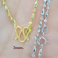 ค23 สร้อยคอเม็ดข้าวตัดกระจก 2mm. สลับ Ball moon  เงินแท้ 92.5% Italy ชุบทอง18k / ชุบทองคำขาว