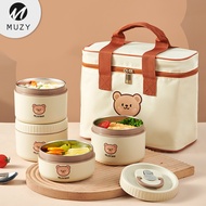 Muzy Round Stainless Lunch Box Set Bento Lunch Box 316 Stainless Steel Lunch Box