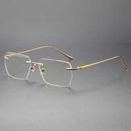 FIRADA แว่นตาแฟชั่นทรงสี่เหลี่ยมแว่นตาไทเทเนียมไร้ขอบล้วนย้อนยุคใส่สบายตามใบสั่งแพทย์กรอบแว่นตาผู้ชา