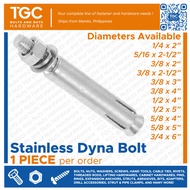 TGC 1PC Stainless Dyna Bolt 1/4~3/4 inches Sleeve Anchor | Expansion Bolt | Concrete Anchor | SS Dynabolt 1/4 5/16 3/8 1/2 5/8 3/4 TGC