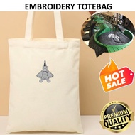 EMBROIDERY SULAM F-22 RAPTOR FIGHTER JET TACTICAL LOGO TOTE BAG CANVAS BEIGE