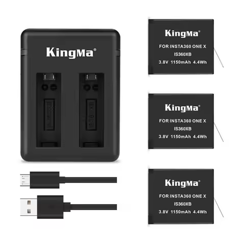 1150 mAh Original Kingma lithium Battery For Insta 360 X Camera +2 Slots usb Cable Fast Charger For 