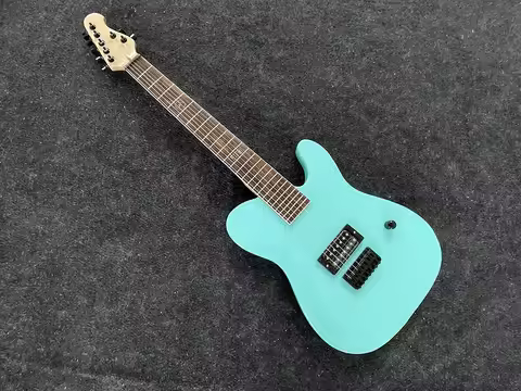 high quality classic 7 string electric guitar, seafoam green body, black accessories, free delivery