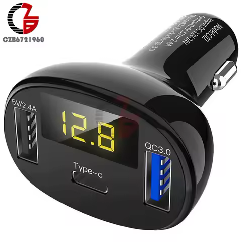 Type-C USB C QC3.0 QC2.0 Fast Quick Car Charger Voltmeter Battery Capacity Indicator 5V 12V 24V 2.4A