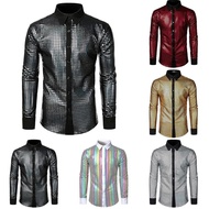 ⭐  Hot selling ⭐ Fashion Sequins Glitter Shirt Men 70s Disco Party Costume Performance Shirt