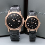 Alghani Watch Jam Tangan Couple Alexandre Christie AC 8619 Dial Stainless Steel Strap - Black RoseGo