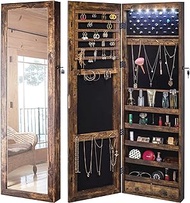 YOKUKINA Jewelry Cabinet Free Standing, Large Lockable Storage Admoire, Full Length Dressing Mirror Organizer. (Espresso)
