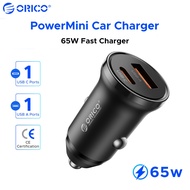 ORICO 65W Mini Car Charger PD QC PPS Fast Charging USB A USB C Dual Port Car Phone Charger 12-24V Fo