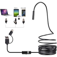 Endoskop, Kamera Pemeriksaan USB Jenis-C 3-dalam-1, 6 Lampu LED Boleh Laras, Boreskop Kamera Pemerik