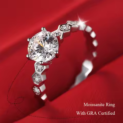 0.5-1.0ct GRA Certified S925 Sterling Silver Beehive Design Moissanite Ring for Women Classic Style 