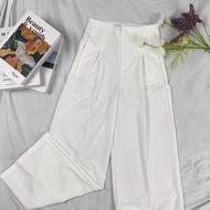 Zero shop🐰พร้อมส่ง🐰(Zero-KL-01)กางเกงเอวสูงขากระบอก ไซส์S-XL รุ่นแต่งหูเข็มขัด ซิปด้านหน้า