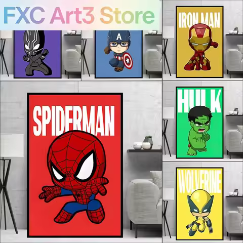 Frameless Marvel Superhero Wall Art Posters SpiderMan Iron Man Avengers Cartoon Canvas Painting Prin