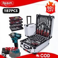REAIM 187Pcs Tool Box Set Tools Set For Motorcycle/Car Socket Wrench Set Heavy Duty Tools Set