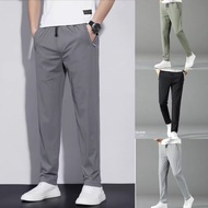 【Ready Stock】Summer Stretch Pants Men's Large Size Casual Pants Men's Street Wear Elastic Waist Ice 