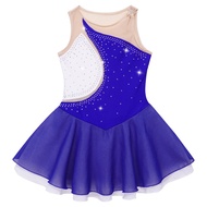 Kids Girls Gymnastic Figure Ice Skating Ballet Tulle Jumpsuit Dress