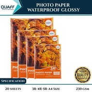 QUAFF Print Photo Paper |3R 4R 5R A4 A3 Size|230GSM|Glossy Inkjet Photo Paper