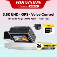 [Free 64GB SD] HIKVISION C8 Pro 3.5K Dash cam recorder Dual Channel with GPS, Voice Control ADAS 2.4