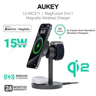 AUKEY LC-MC311 MagFusion 3-in-1 Qi2 15W Magnetic Wireless Charger MFI Certified