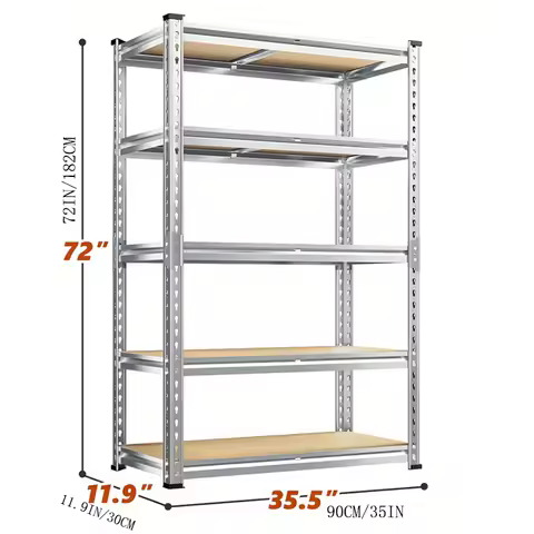 Five layer garage shelves with adjustable metal shelves suitable for garages, kitchens, and bedrooms