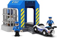 Wooden Train Tracks Accessories, Train Set Piece of Police Station Compatible with All Railroad Track Collection, Train Toys Expansion Pack for Kids Ages 3 and Up.