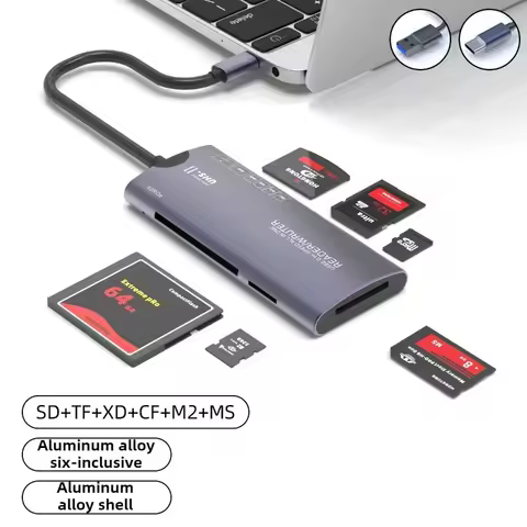 6 in 1 USB Memory Card Reader Multifunction Type C SD/TF/MS/XD/CF Reader Multi Memory Card Reader fo