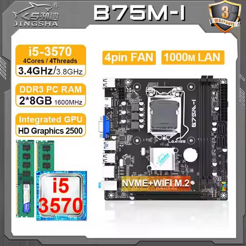 JINGSHA B75 mini itx motherboard set Intel i5 3570 CPU + 2*8GB DDR3 RAM Kit LGA 1155 itx motherboard