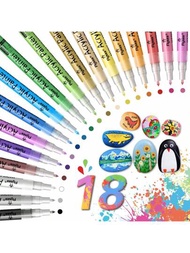 18色亞克力油漆筆,超細尖端,適用於彩繪岩石、塗鴉、石材、陶瓷、玻璃、木材、布料、畫布、瓷器、金屬等,快乾、無味