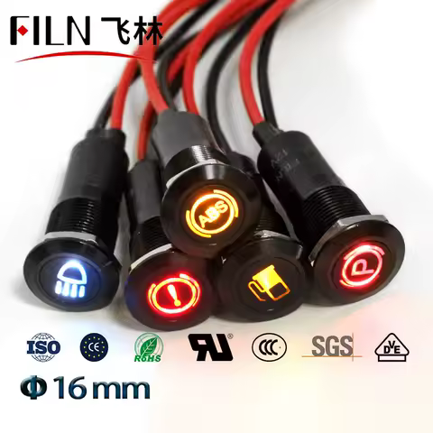16mm Waterproof Lamp FILN 12V LED Car Boat LED Warning Dashboard Signal Lights Instrument Pilot ligh