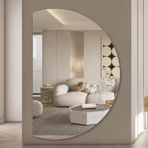 Modern Minimalist Half-Circle Frameless Wall Mirror 5.0mm Thick Full-Length Glass Mounted Mirror