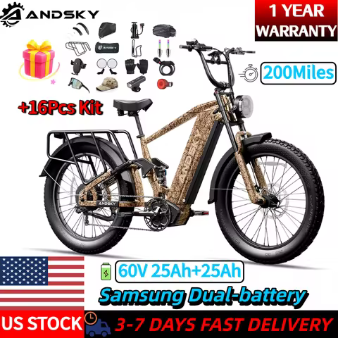 ANDSKY Hyper X Electric Bike Dual Battery 60V 25Ah+25Ah 200Miles Extremely Long Range 43MPH 3200W Mo