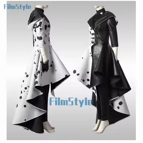 Cruella cosplay costume adult women Fantasy coat dress wig outfits Halloween carnival disguise suit